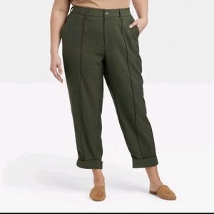 A New Day Women's High-Rise Slim Straight Leg Pintuck Ankle Pants - Green - 4W